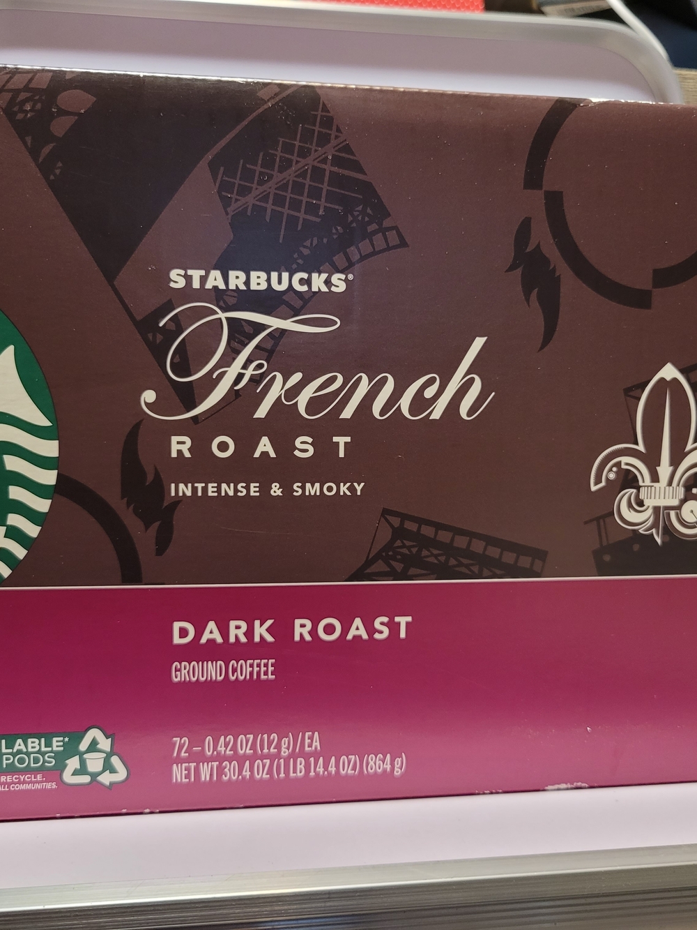 Starbucks French Roast Dark Roast Ground Coffee - Brown and Deep Magenta
